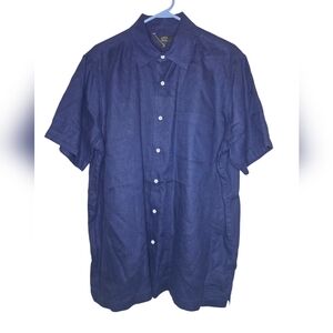 Club Room Luxury 100% Linen Navy Short Sleeve Button Down Size Large